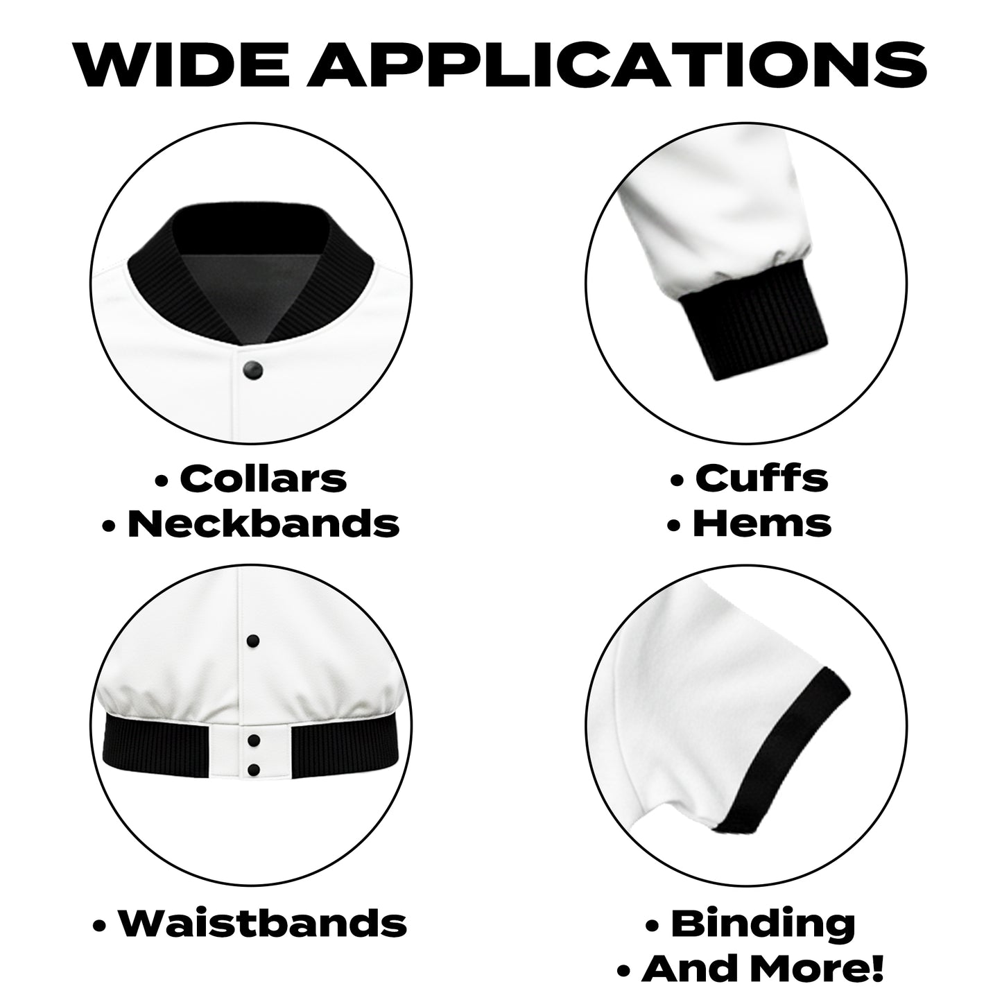 ONLY TRIMMING 1x1 Solid Rib Knit Fabric, Stretchy Knitted Ribbing for Cuffs, Collars, and Waistbands, Polyester-Spandex Blend, DIY Sewing Trim, White, 6 x 39 Inches Wide Applications