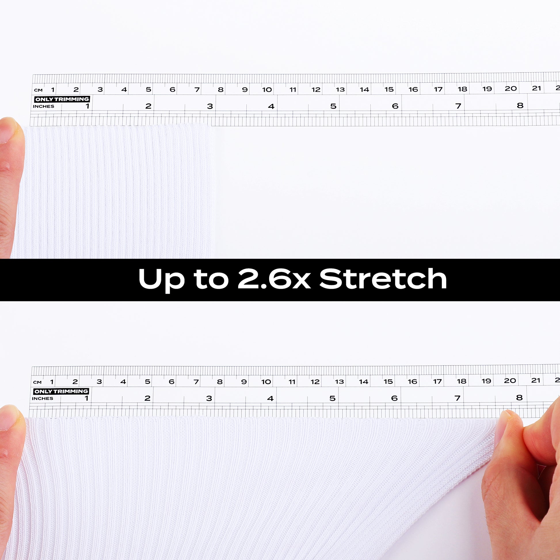 ONLY TRIMMING 2x2 Solid Rib Knit Fabric, Stretchy Knitted Ribbing for Cuffs, Collars, and Waistbands, Polyester-Spandex Blend, DIY Sewing Trim, White, 6 x 35 Inches 2x2 Stretch