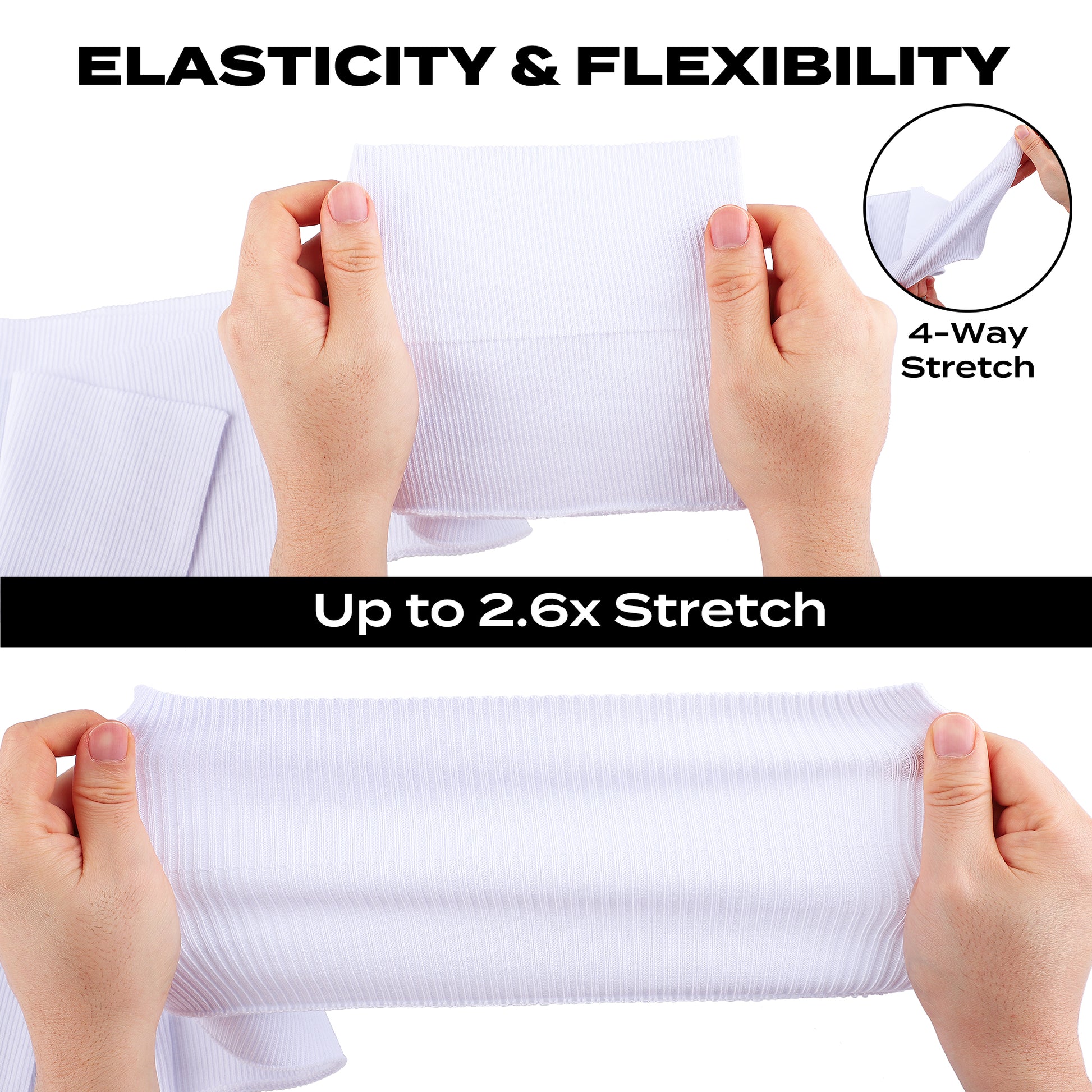 ONLY TRIMMING 2x2 Solid Rib Knit Fabric, Stretchy Knitted Ribbing for Cuffs, Collars, and Waistbands, Polyester-Spandex Blend, DIY Sewing Trim, White, 6 x 35 Inches Elasticity & Flexibility