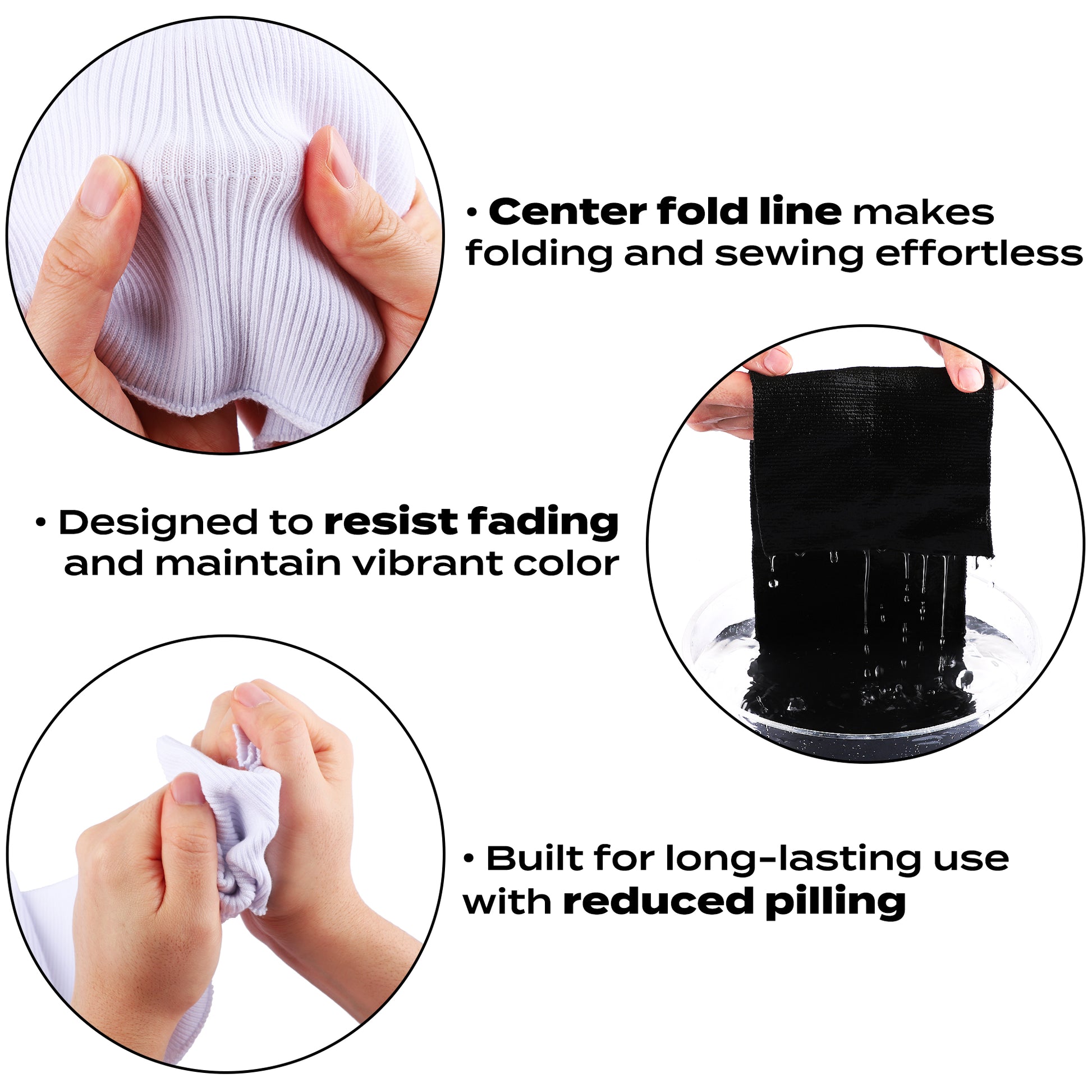 ONLY TRIMMING 2x2 Solid Rib Knit Fabric, Stretchy Knitted Ribbing for Cuffs, Collars, and Waistbands, Polyester-Spandex Blend, DIY Sewing Trim, White, 6 x 35 Inches Features