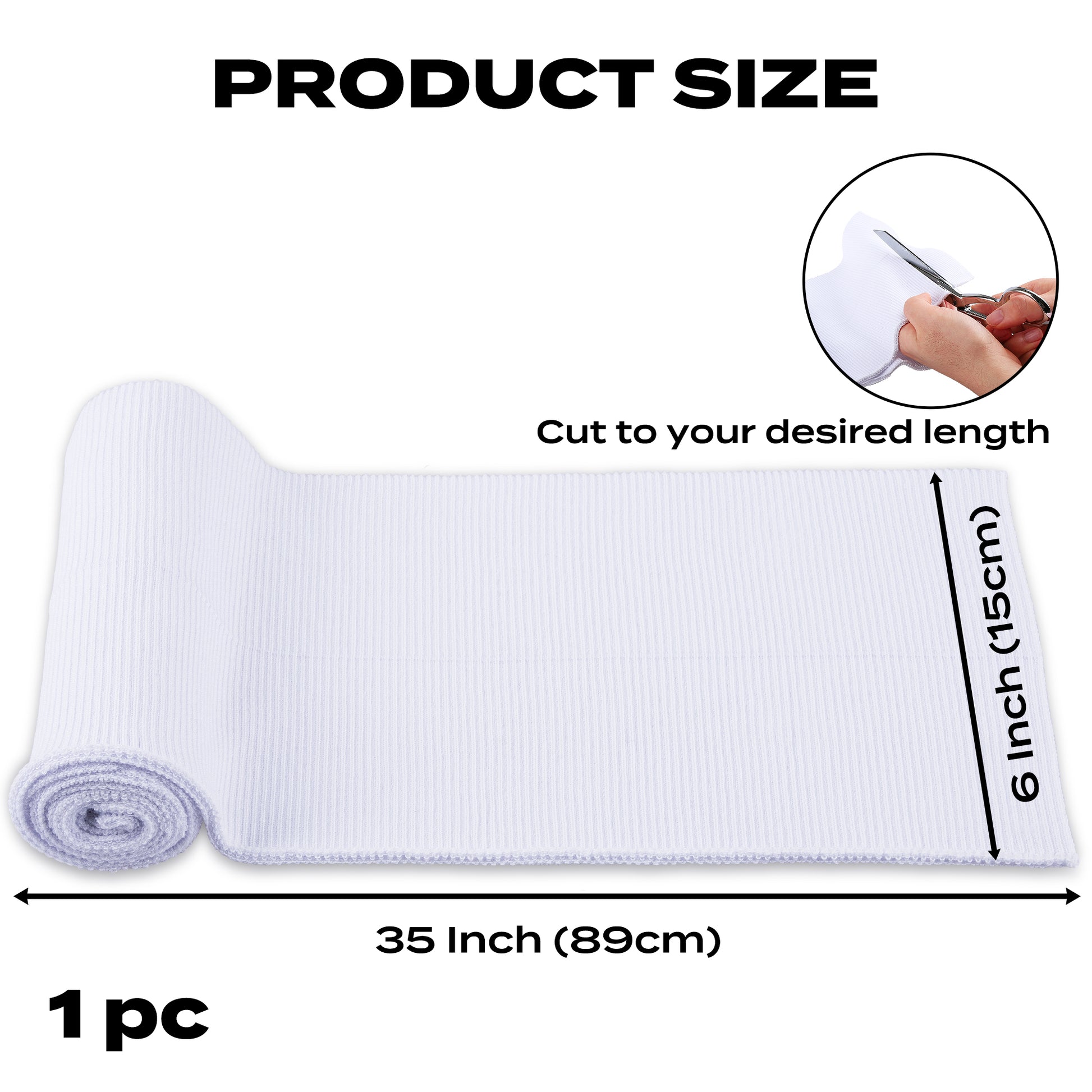 ONLY TRIMMING 2x2 Solid Rib Knit Fabric, Stretchy Knitted Ribbing for Cuffs, Collars, and Waistbands, Polyester-Spandex Blend, DIY Sewing Trim, White, 6 x 35 Inches Size