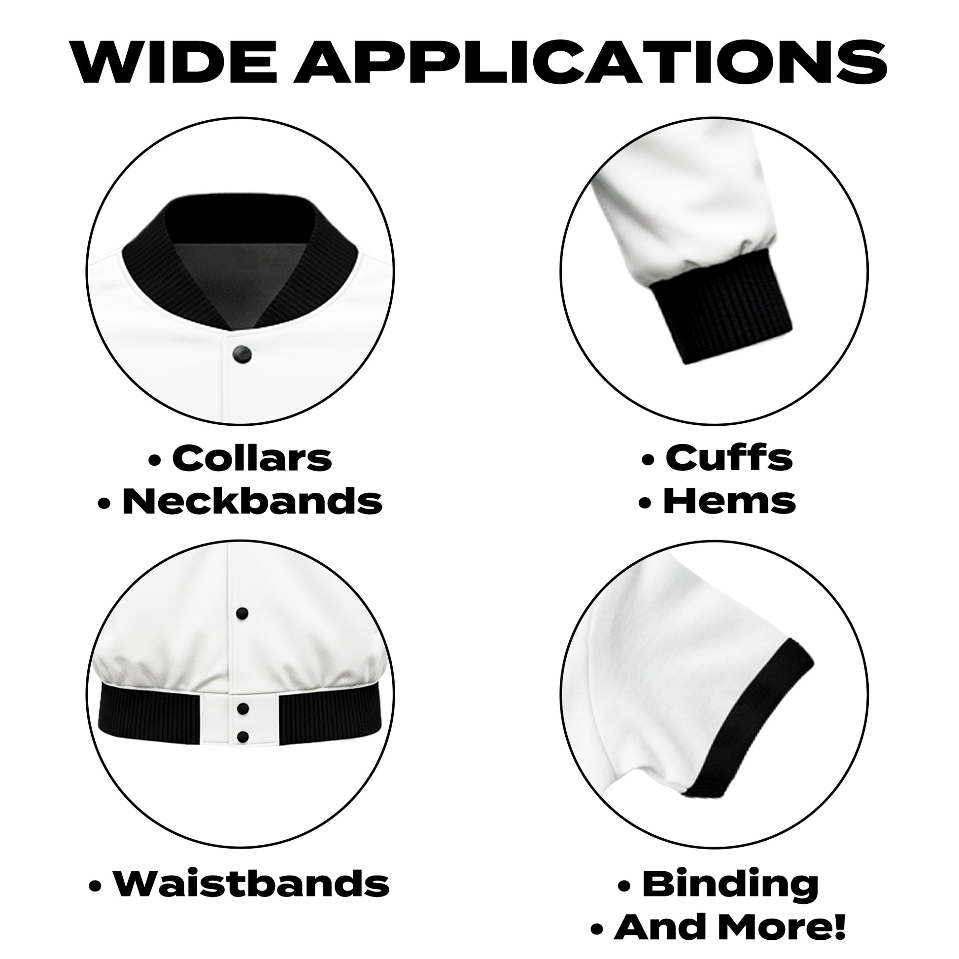 ONLY TRIMMING 2x2 Solid Rib Knit Fabric, Stretchy Knitted Ribbing for Cuffs, Collars, and Waistbands, Polyester-Spandex Blend, DIY Sewing Trim, White, 6 x 35 Inches Wide Applications