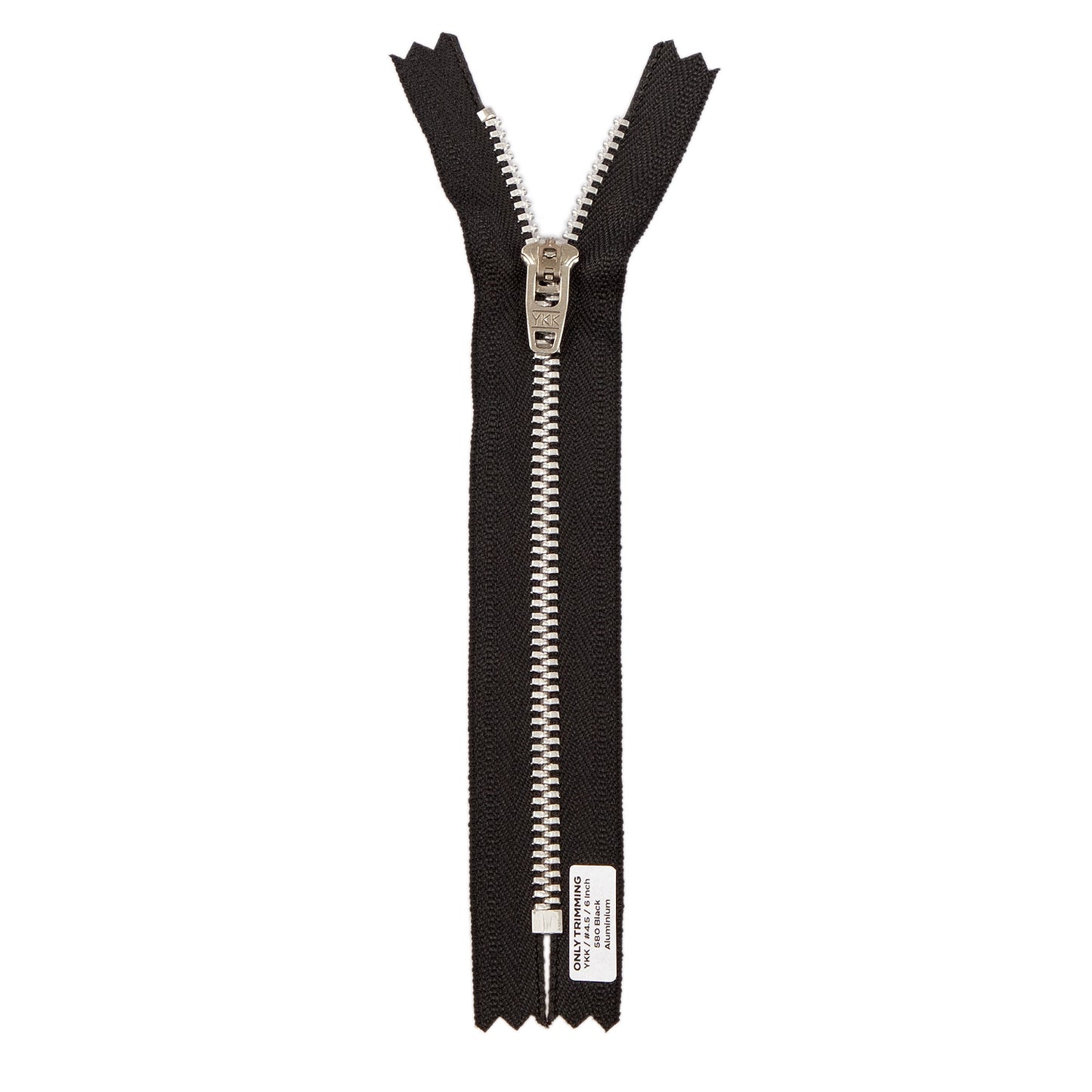 YKK #4.5 Silver Aluminum Metal Pants Jeans Zipper, Closed End, Black Tape