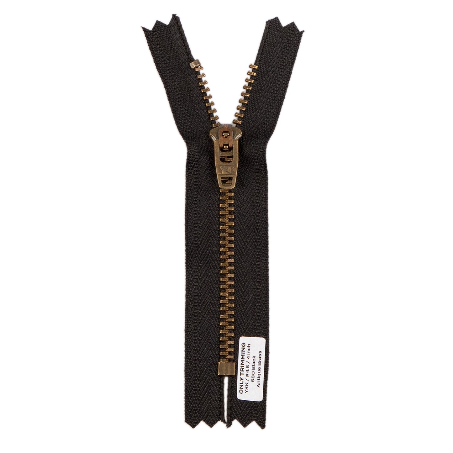 YKK #4.5 Antique Brass Metal Pants Jeans Zipper, Closed End, Black Tape