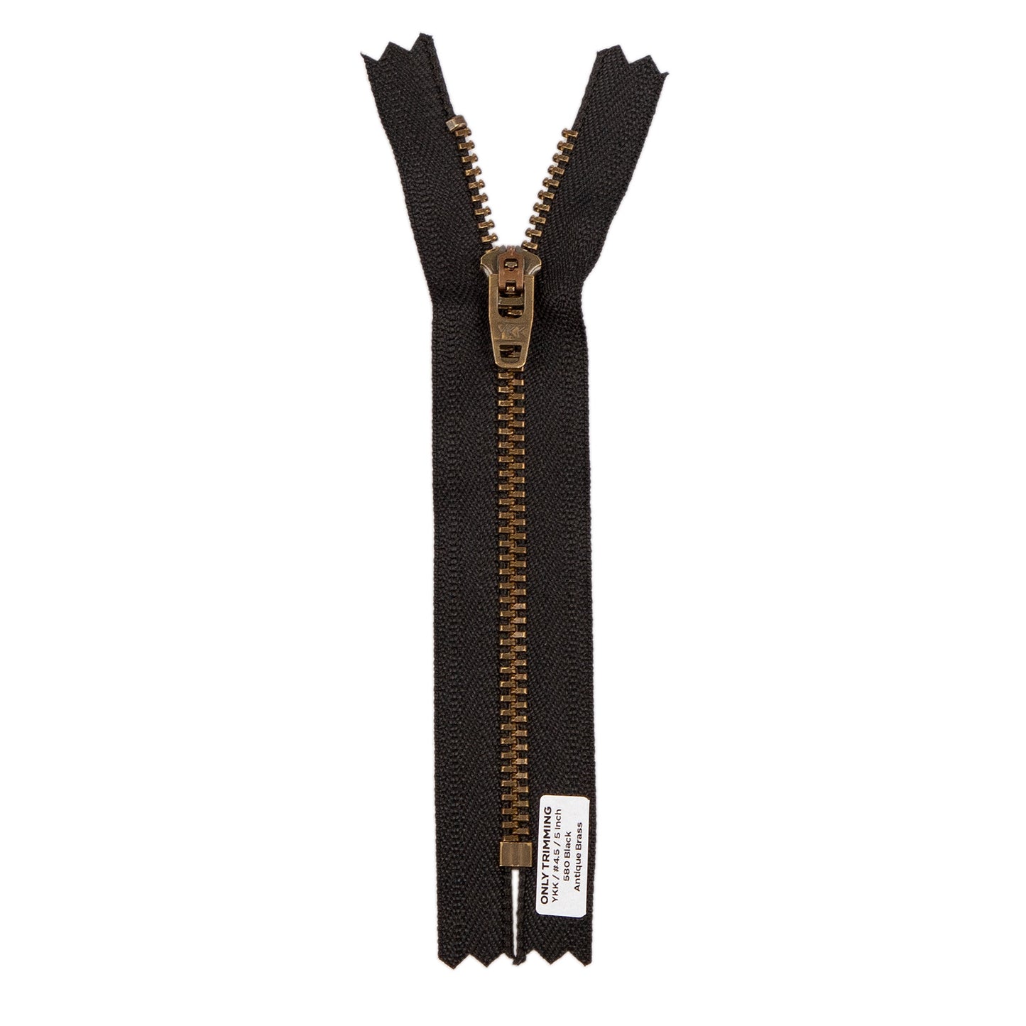 YKK #4.5 Antique Brass Metal Pants Jeans Zipper, Closed End, Black Tape