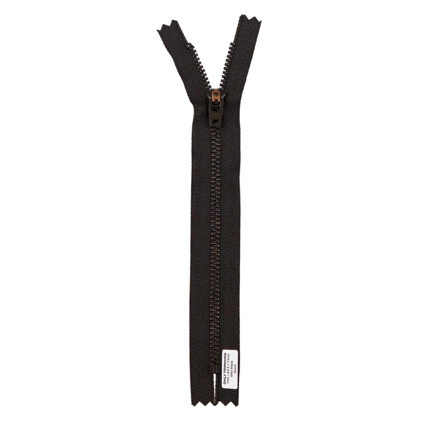 YKK #4.5 Black Metal Pants Jeans Zipper, Closed End, Black Tape