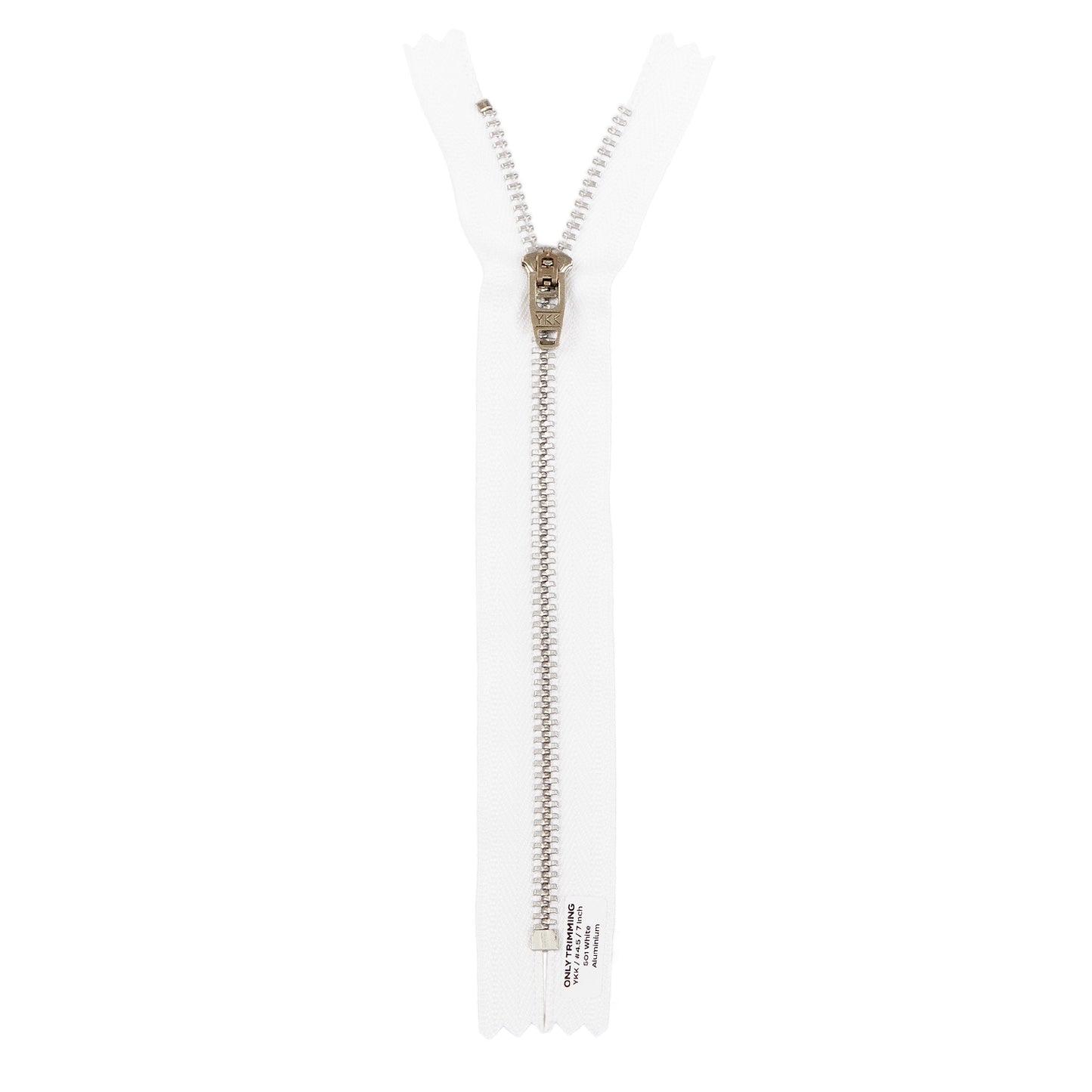 YKK #4.5 Silver Aluminum Metal Pants Jeans Zipper, Closed End, White Tape