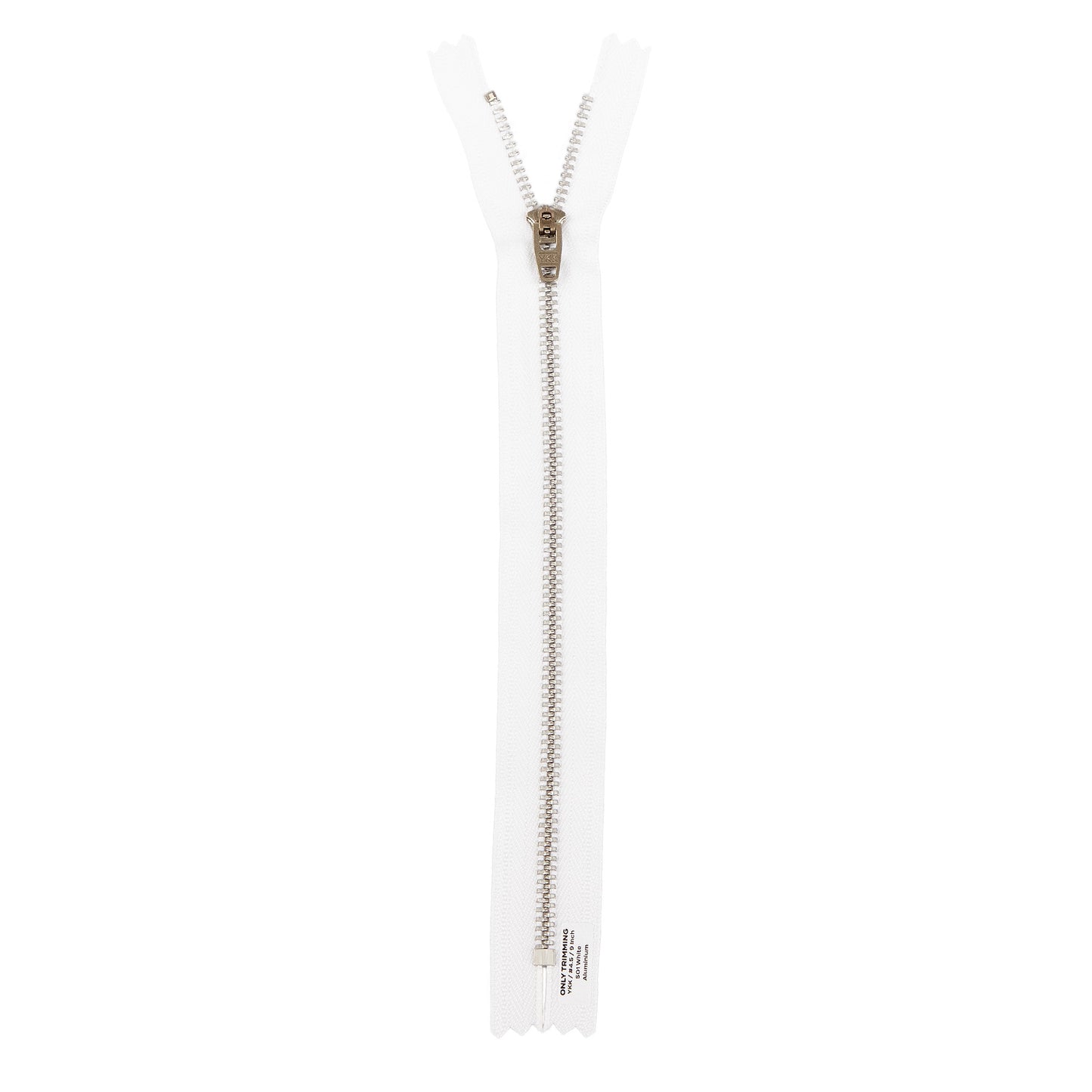 YKK #4.5 Silver Aluminum Metal Pants Jeans Zipper, Closed End, White Tape