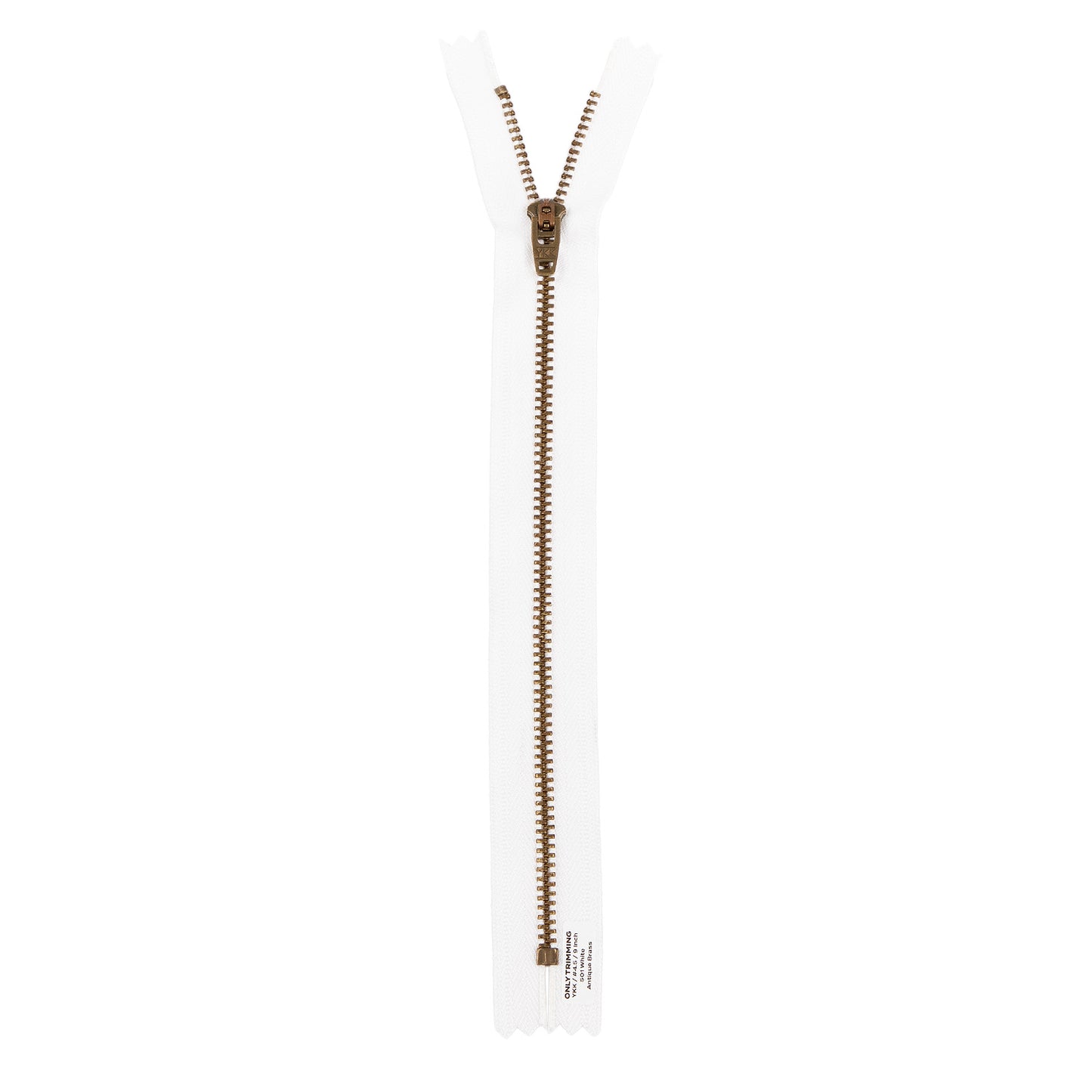 YKK #4.5 Antique Brass Metal Pants Jeans Zipper, Closed End, White Tape