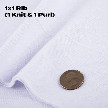ONLY TRIMMING 1x1 Solid Rib Knit Fabric, Stretchy Knitted Ribbing for Cuffs, Collars, and Waistbands, Polyester-Spandex Blend, DIY Sewing Trim, White, 6 x 39 Inches 1x1 Rib