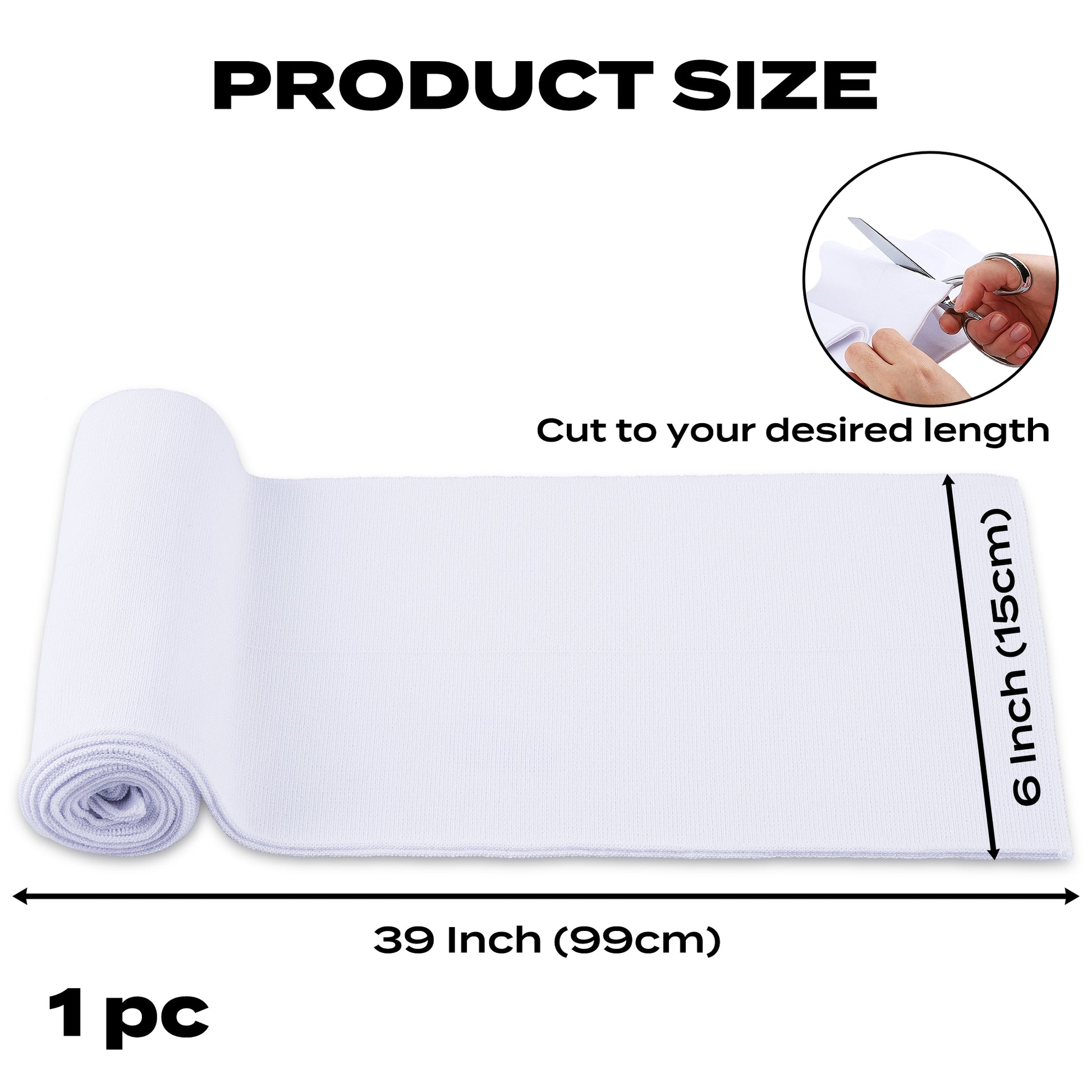 ONLY TRIMMING 1x1 Solid Rib Knit Fabric, Stretchy Knitted Ribbing for Cuffs, Collars, and Waistbands, Polyester-Spandex Blend, DIY Sewing Trim, White, 6 x 39 Inches Size