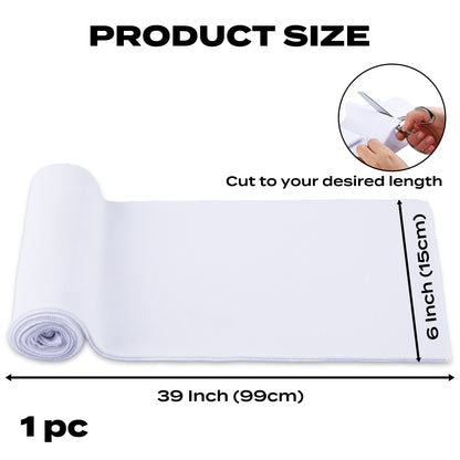 ONLY TRIMMING 1x1 Solid Rib Knit Fabric, Stretchy Knitted Ribbing for Cuffs, Collars, and Waistbands, Polyester-Spandex Blend, DIY Sewing Trim, White, 6 x 39 Inches Size