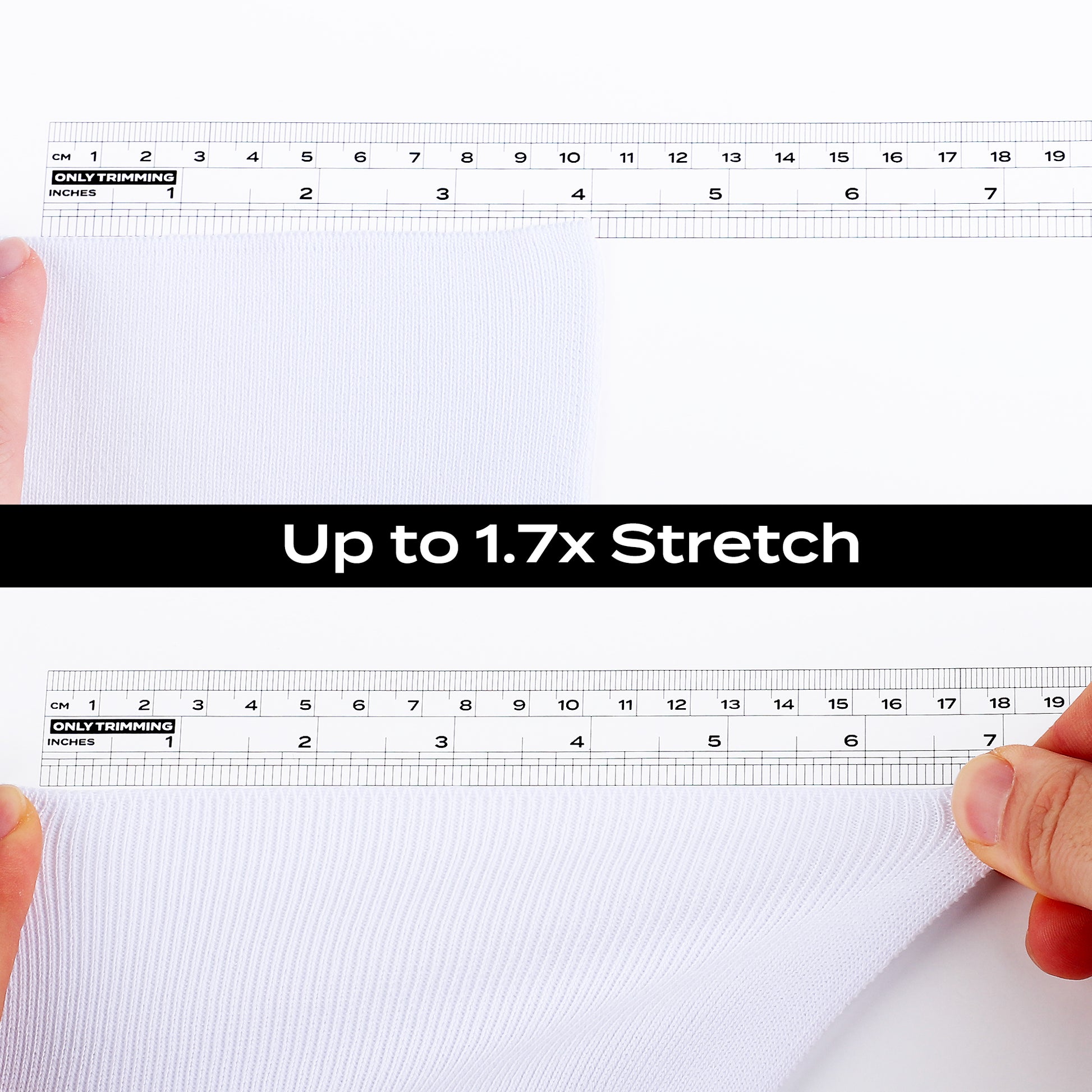 ONLY TRIMMING 1x1 Solid Rib Knit Fabric, Stretchy Knitted Ribbing for Cuffs, Collars, and Waistbands, Polyester-Spandex Blend, DIY Sewing Trim, White, 6 x 39 Inches Stretch
