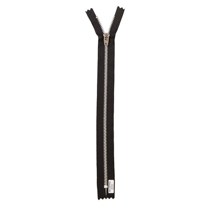 YKK #4.5 Silver Aluminum Metal Pants Jeans Zipper, Closed End, Black Tape