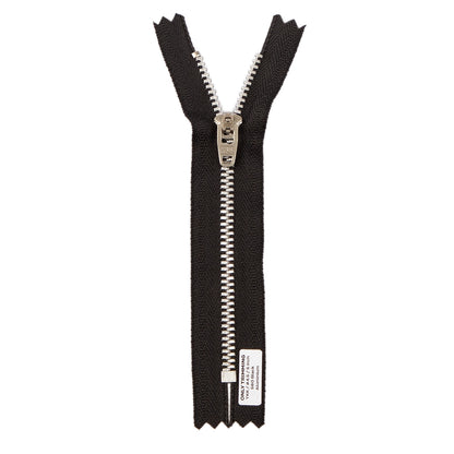 YKK #4.5 Silver Aluminum Metal Pants Jeans Zipper, Closed End, Black Tape