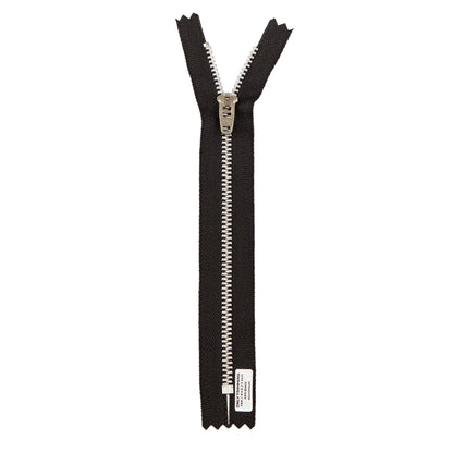 YKK #4.5 Silver Aluminum Metal Pants Jeans Zipper, Closed End, Black Tape