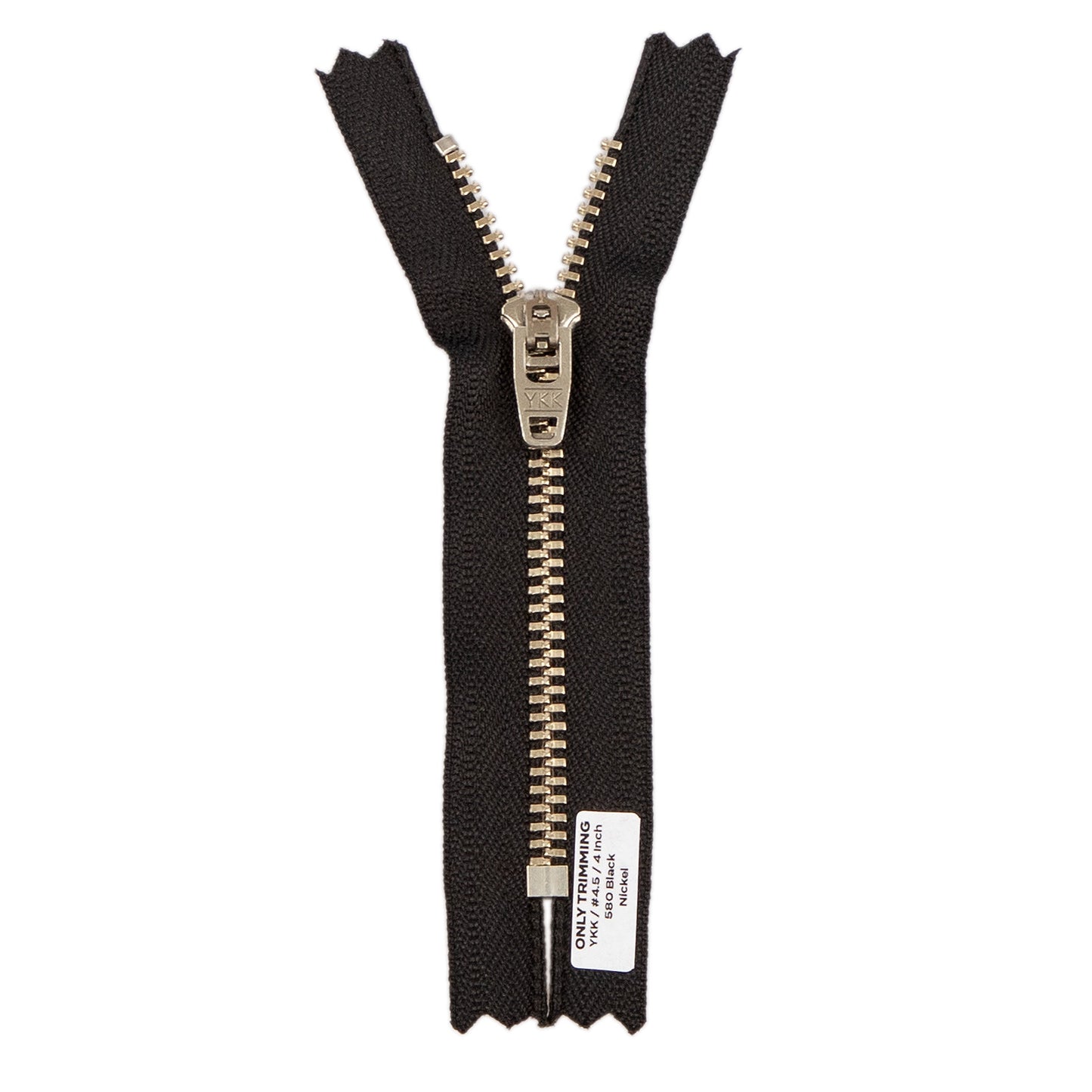 YKK #4.5 Silver Nickel Metal Pants Jeans Zipper, Closed End, Black Tape