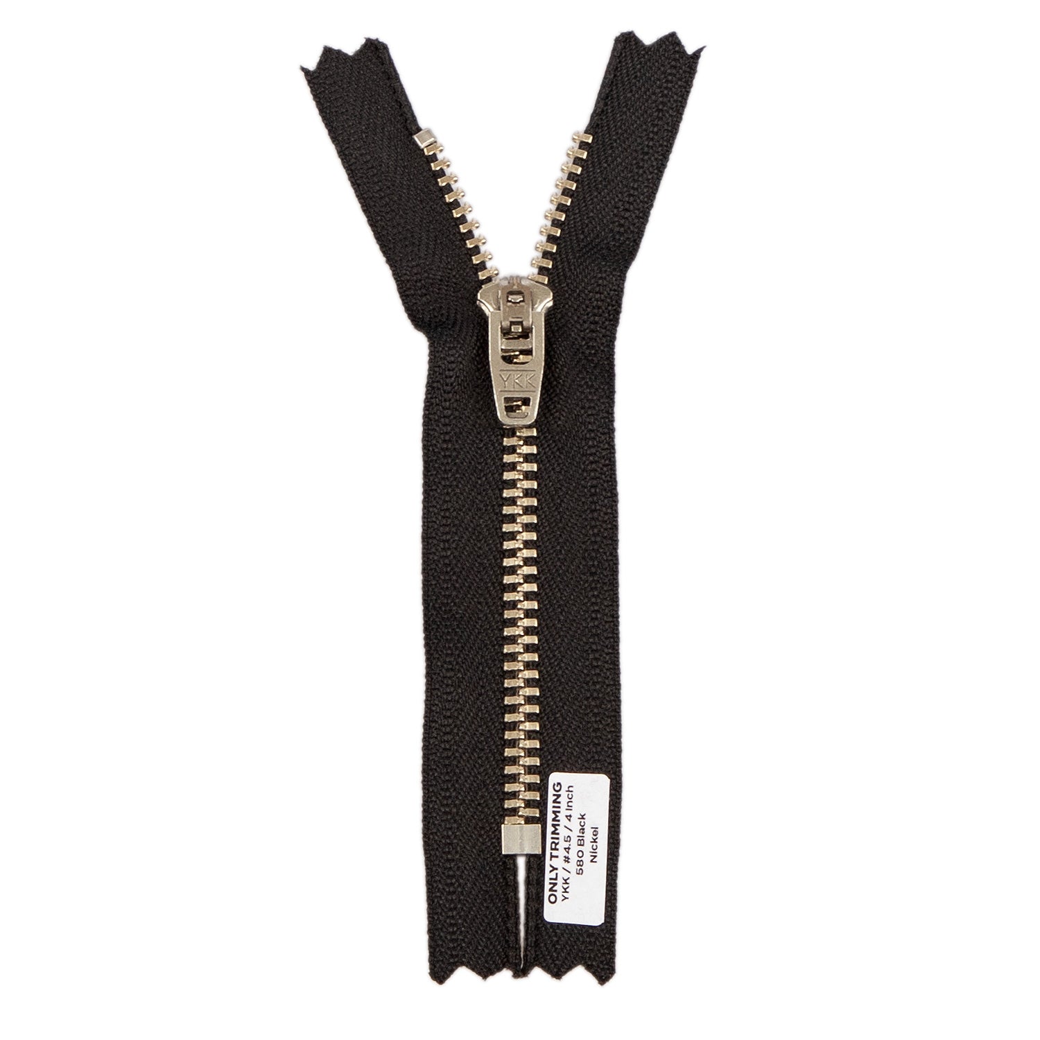 YKK #4.5 Silver Nickel Metal Pants Jeans Zipper, Closed End, Black Tape