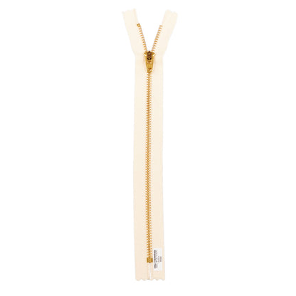 YKK #4.5 Gold Brass Metal Pants Jeans Zipper, Closed End, Dyeable Natural Cotton Tape