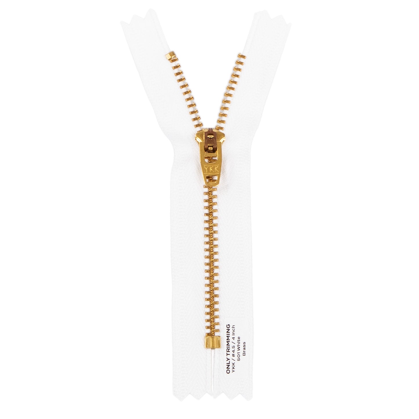 YKK #4.5 Gold Brass Metal Pants Jeans Zipper, Closed End, White Tape