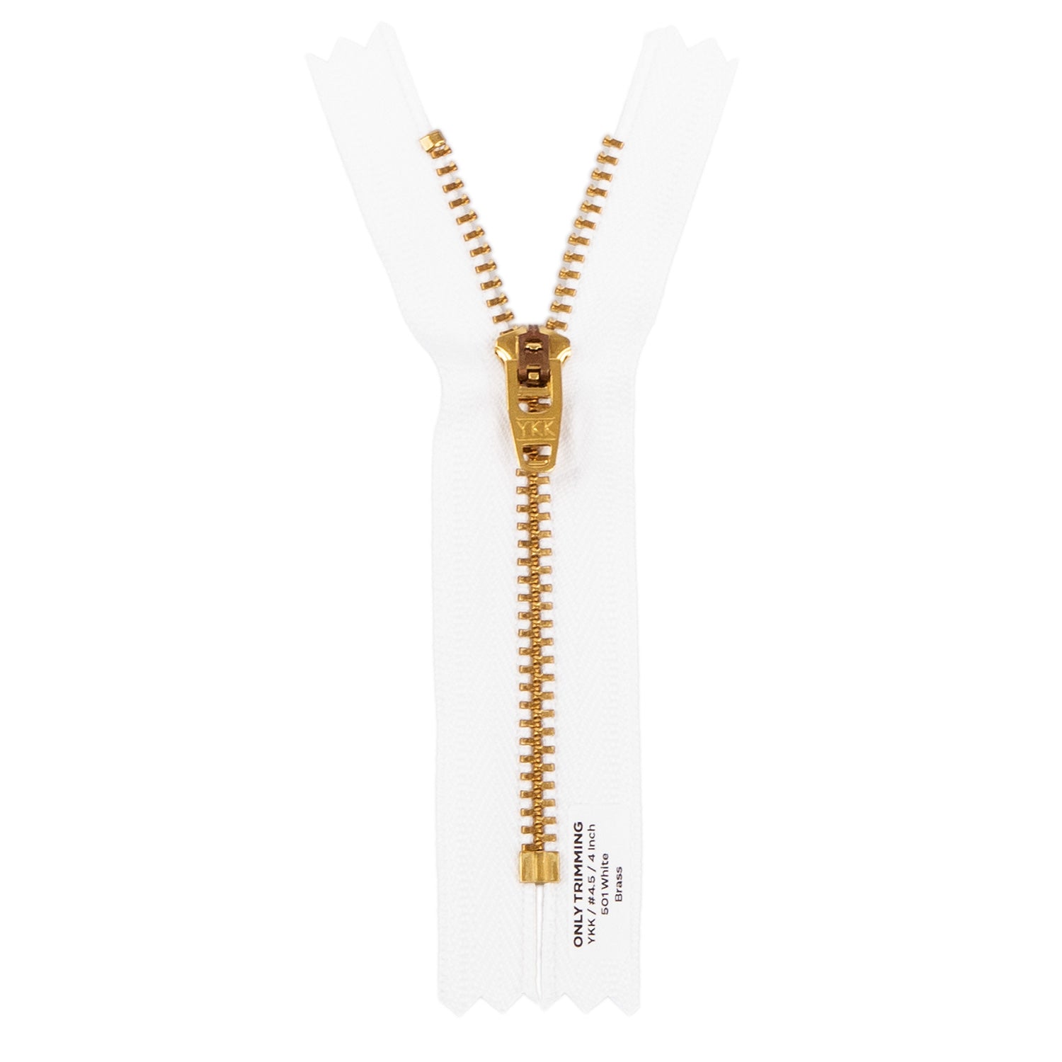 YKK #4.5 Gold Brass Metal Pants Jeans Zipper, Closed End, White Tape
