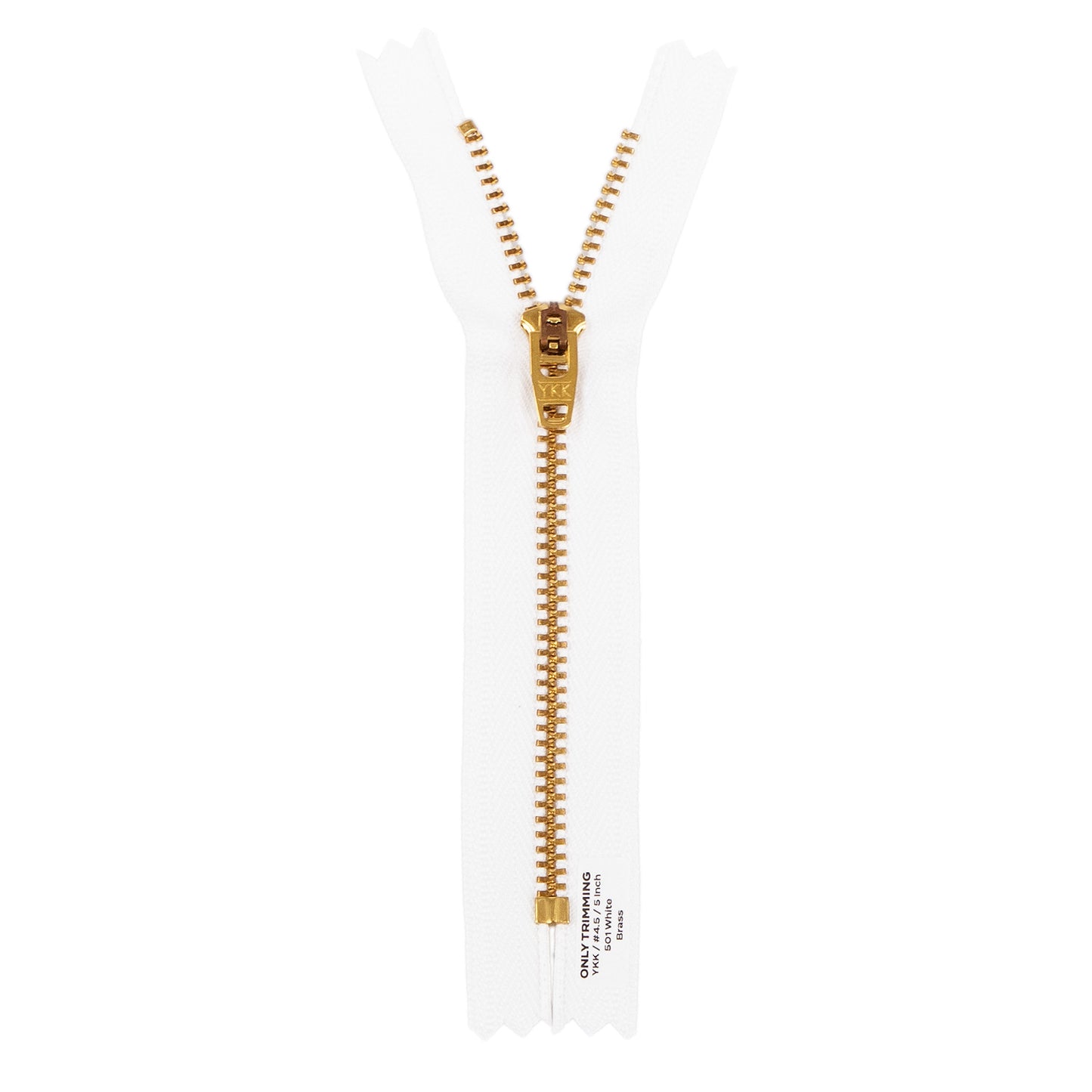 YKK #4.5 Gold Brass Metal Pants Jeans Zipper, Closed End, White Tape
