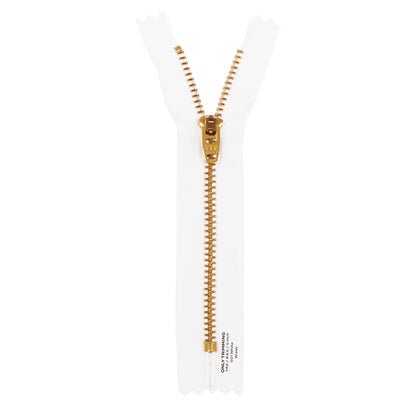 YKK #4.5 Gold Brass Metal Pants Jeans Zipper, Closed End, White Tape