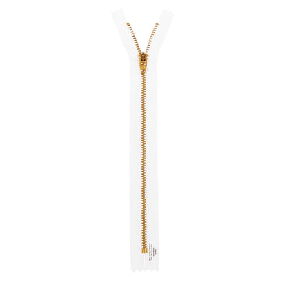 YKK #4.5 Gold Brass Metal Pants Jeans Zipper, Closed End, White Tape