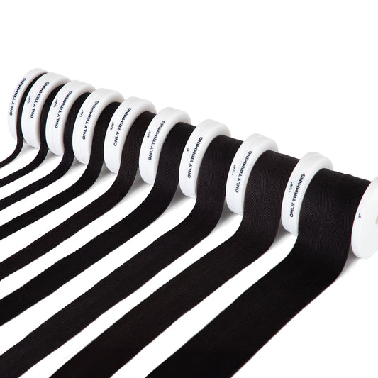 Herringbone Cotton Twill Tape Black
