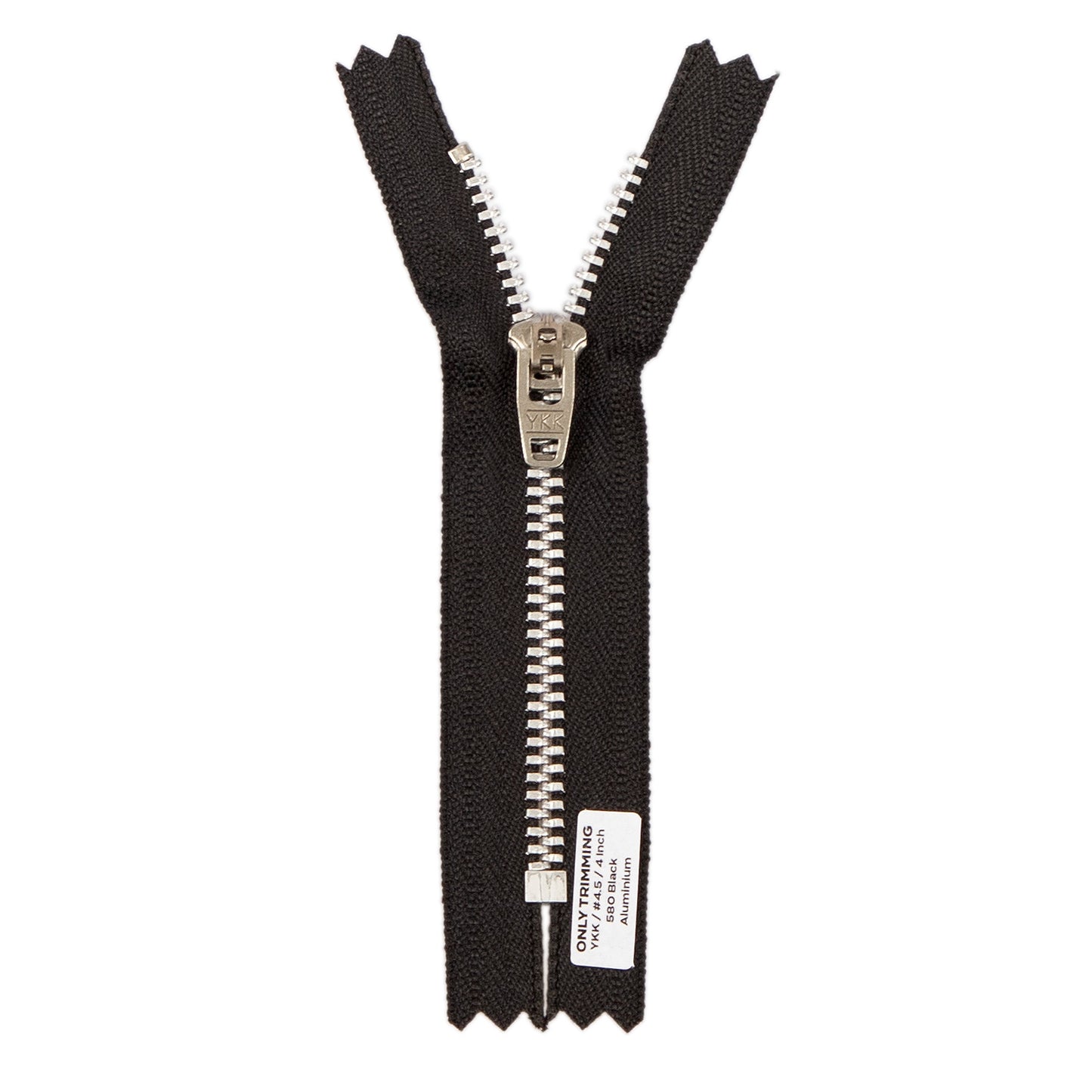 YKK #4.5 Silver Aluminum Metal Pants Jeans Zipper, Closed End, Black Tape