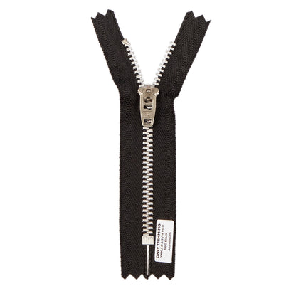 YKK #4.5 Silver Aluminum Metal Pants Jeans Zipper, Closed End, Black Tape